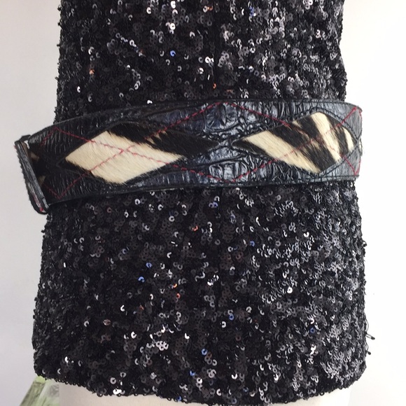 Michael Kors Small Black Argyle Pony Hair belt - Picture 4 of 8